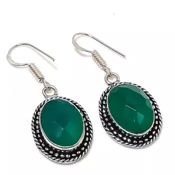 Подарочные серьги ручной работы из натурального зеленого оникса из стерлингового серебра 925 пробы 1,73 дюйма L8f70