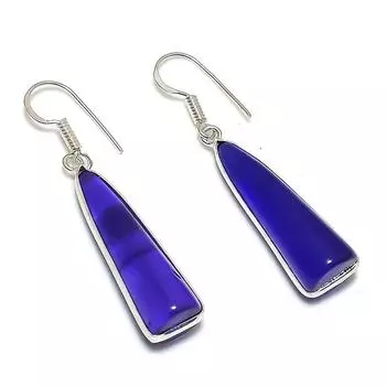 Подарочные серьги ручной работы из натурального синего оникса из стерлингового серебра 925 пробы 1,97 дюйма m6r84