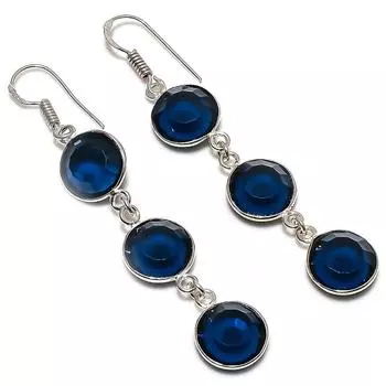 Подарочные серьги ручной работы из стерлингового серебра 925 пробы с натуральным лондонским голубым топазом 2,64 дюйма q8A47