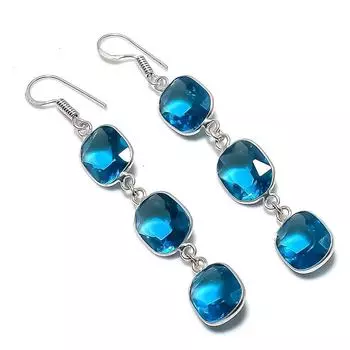 Подарочные серьги ручной работы из стерлингового серебра 925 пробы с натуральным лондонским голубым топазом 2,76 дюйма g2L63