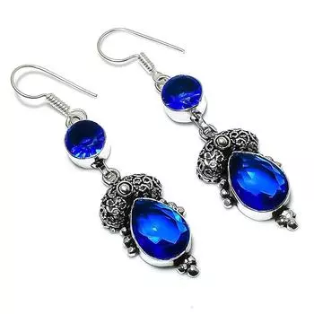 Подарочные серьги ручной работы из стерлингового серебра 925 пробы с натуральным лондонским голубым топазом 2,25 дюйма y5j85