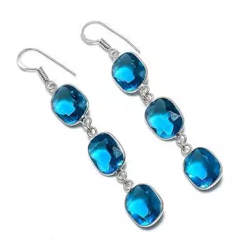 Подарочные серьги ручной работы из стерлингового серебра 925 пробы с натуральным лондонским голубым топазом 2,76 дюйма y0S86