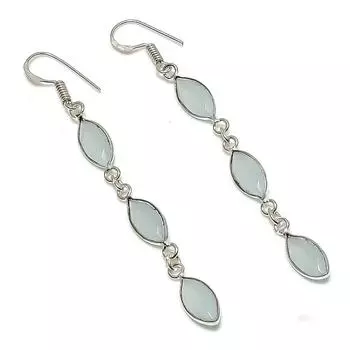 Подарочные серьги ручной работы из стерлингового серебра 925 пробы с натуральным драгоценным камнем аквамарина 2,96 дюйма h3n79