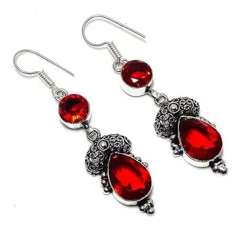 Подарочные серьги ручной работы из стерлингового серебра 925 пробы с натуральным мозамбикским гранатом 2,25 дюйма N8K29
