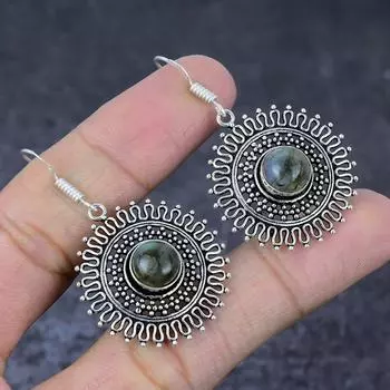 Подарочные серьги ручной работы из стерлингового серебра 925 пробы с натуральным лабрадоритом 2 дюйма L6V32