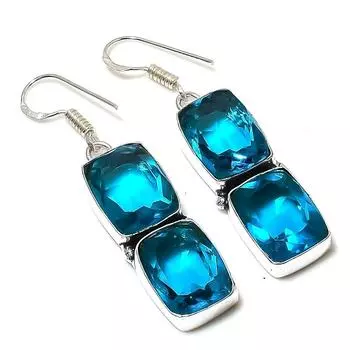 Подарочные серьги ручной работы из стерлингового серебра 925 пробы с натуральным синим топазом 2,05 дюйма r4D86