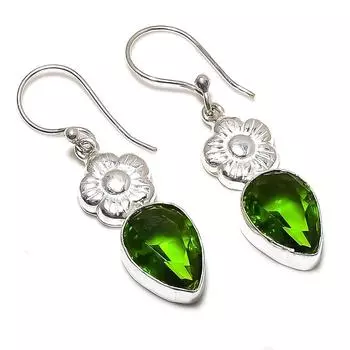 Подарочные серьги ручной работы из стерлингового серебра 925 пробы с натуральным драгоценным камнем перидот 1,77 дюйма R1g80