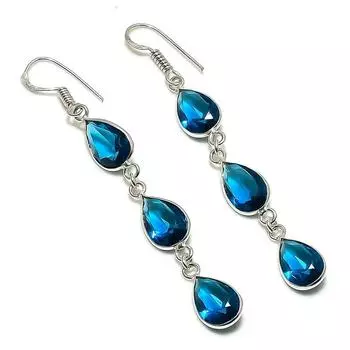 Подарочные серьги ручной работы из стерлингового серебра 925 пробы с натуральным лондонским голубым топазом 2,84 дюйма U3W78