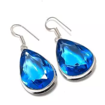 Подарочные серьги ручной работы из стерлингового серебра 925 пробы с натуральным лондонским голубым топазом 1,89 дюйма l7b25