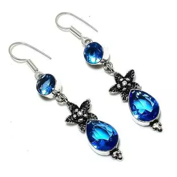 Подарочные серьги ручной работы из стерлингового серебра 925 пробы с натуральным лондонским голубым топазом 2,52 дюйма s6K97