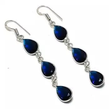 Подарочные серьги ручной работы из стерлингового серебра 925 пробы с натуральным лондонским голубым топазом 2,76 дюйма r0G63