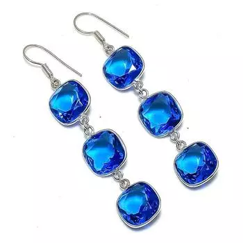 Подарочные серьги ручной работы из стерлингового серебра 925 пробы с натуральным лондонским голубым топазом 2,64 дюйма N9O32