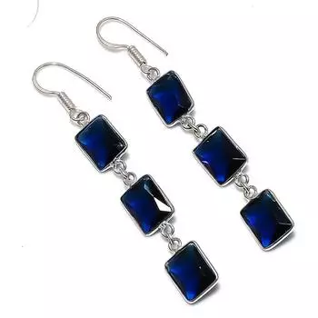 Подарочные серьги ручной работы из стерлингового серебра 925 пробы с натуральным лондонским голубым топазом 2,48 дюйма N5h14