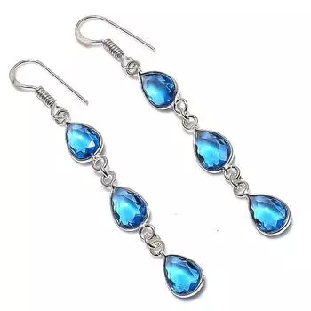 Подарочные серьги ручной работы из стерлингового серебра 925 пробы с натуральным лондонским голубым топазом 2,64 дюйма R1k02