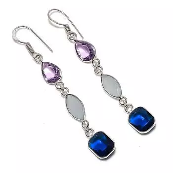 Подарочные серьги ручной работы из стерлингового серебра 925 пробы с натуральным лондонским голубым топазом 2,64 дюйма r9M99