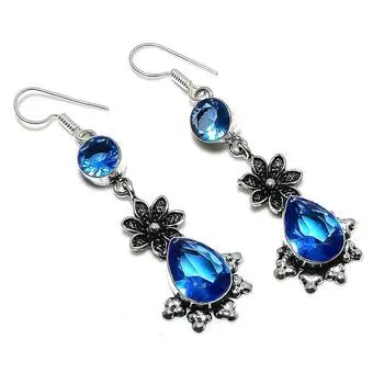 Подарочные серьги ручной работы из стерлингового серебра 925 пробы с натуральным лондонским голубым топазом 2,48 дюйма h0L40