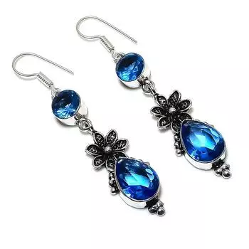 Подарочные серьги ручной работы из стерлингового серебра 925 пробы с натуральным лондонским голубым топазом 2,48 дюйма n2a62