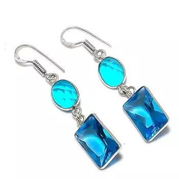 Подарочные серьги ручной работы из стерлингового серебра 925 пробы с натуральным лондонским голубым топазом 1,97 дюйма Y9s12