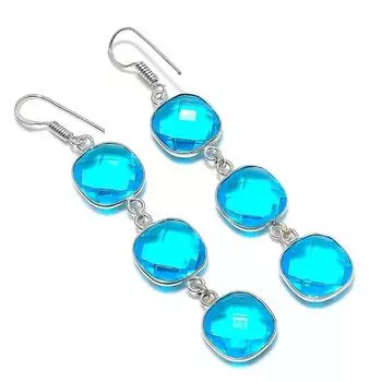 Подарочные серьги ручной работы из стерлингового серебра 925 пробы с натуральным синим топазом 2,76 дюйма P2n82