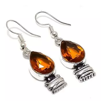 Подарочные серьги ручной работы из стерлингового серебра 925 пробы с натуральным цитрином 1,69 дюйма P4S78