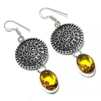 Подарочные серьги ручной работы из стерлингового серебра 925 пробы с натуральным цитрином 2,29 дюйма E4K90