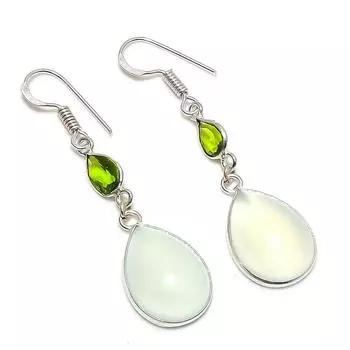 Подарочные серьги ручной работы из стерлингового серебра 925 пробы с натуральным драгоценным камнем пренитом 2,05 дюйма E5c81