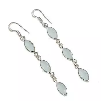 Подарочные серьги ручной работы из стерлингового серебра 925 пробы с натуральным аквамарином 2,92 дюйма D0b82