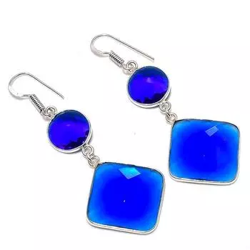 Подарочные серьги ручной работы из стерлингового серебра 925 пробы с натуральным лондонским голубым топазом 2,56 дюйма A2O44