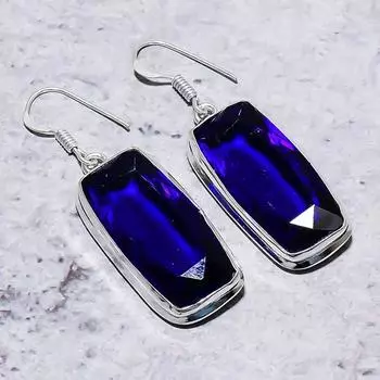 Подарочные серьги ручной работы из стерлингового серебра 925 пробы с драгоценным камнем London Blue Topaz 2,01 дюйма C7Z88