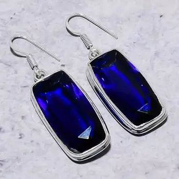 Подарочные серьги ручной работы из стерлингового серебра 925 пробы с драгоценным камнем London Blue Topaz 2,01 дюйма P5Z41