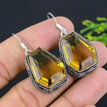 Подарочные серьги ручной работы из стерлингового серебра 925 пробы с натуральным цитрином 1,77 дюйма U8O86