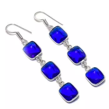 Подарочные серьги ручной работы из стерлингового серебра 925 пробы с натуральным лондонским голубым топазом 2,68 дюйма L3t11