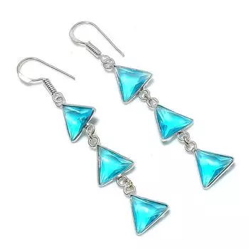 Подарочные серьги ручной работы из стерлингового серебра 925 пробы с натуральным синим топазом 2,56 дюйма L1e42