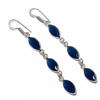 Подарочные серьги ручной работы из стерлингового серебра 925 пробы с натуральным лондонским голубым топазом 2,84 дюйма r0u61