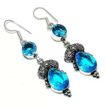 Подарочные серьги ручной работы из стерлингового серебра 925 пробы с натуральным лондонским голубым топазом 2,25 дюйма m7u22