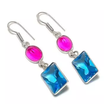 Подарочные серьги ручной работы из стерлингового серебра 925 пробы с натуральным лондонским голубым топазом 2,01 дюйма O9O50