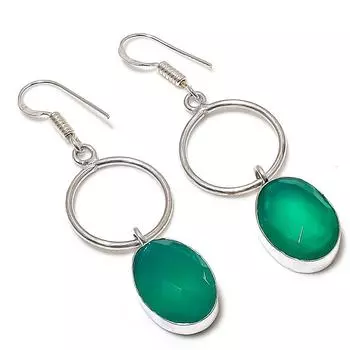Подарочные серьги ручной работы из стерлингового серебра 925 пробы с натуральным зеленым ониксом 2,25 дюйма U8J84