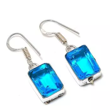 Подарочные серьги ручной работы из стерлингового серебра 925 пробы с натуральным синим топазом 1,38 дюйма I5j00