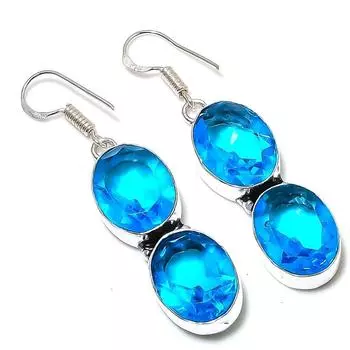 Подарочные серьги ручной работы из стерлингового серебра 925 пробы с натуральным синим топазом 2,21 дюйма b4K70