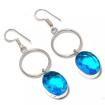 Подарочные серьги ручной работы из стерлингового серебра 925 пробы с натуральным синим топазом 2,25 дюйма l8M15