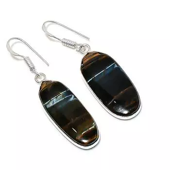 Подарочные серьги ручной работы из стерлингового серебра 925 пробы с натуральным тигровым глазом 1,89 дюйма N6K78