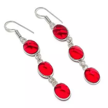 Подарочные серьги ручной работы из стерлингового серебра 925 пробы с натуральным мозамбикским гранатом 2,56 дюйма r7P49