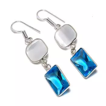 Подарочные серьги ручной работы из стерлингового серебра 925 пробы с натуральным лондонским голубым топазом 2,09 дюйма F7U77