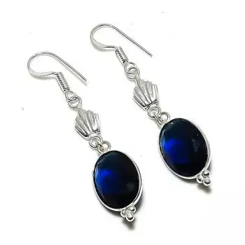 Подарочные серьги ручной работы из стерлингового серебра 925 пробы с натуральным лондонским голубым топазом 2,17 дюйма E4w99