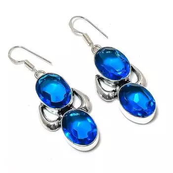 Подарочные серьги ручной работы из стерлингового серебра 925 пробы с натуральным синим топазом 2,21 дюйма B8I47