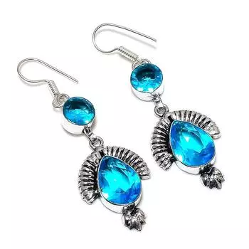 Подарочные серьги ручной работы из стерлингового серебра 925 пробы с натуральным лондонским голубым топазом 2,29 дюйма V8K32