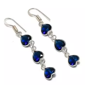 Подарочные серьги ручной работы из стерлингового серебра 925 пробы с натуральным лондонским голубым топазом 2,36 дюйма J0h66