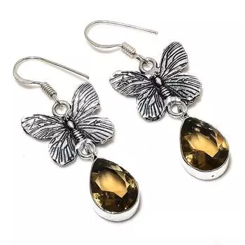 Подарочные серьги ручной работы из стерлингового серебра 925 пробы с натуральным цитрином 1,89 дюйма Y6i73