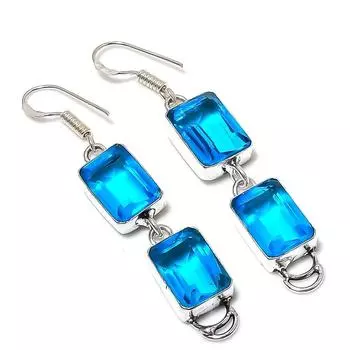 Подарочные серьги ручной работы из стерлингового серебра 925 пробы с натуральным синим топазом 2,44 дюйма j9V61