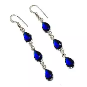 Подарочные серьги ручной работы из стерлингового серебра 925 пробы с натуральным лондонским голубым топазом 2,64 дюйма R1d30